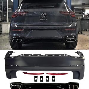 REAR BUMPER & DIFFUSER WITH TAILPIPES R LOOK GLOSS BLACK FOR VW GOLF MK8 2020+