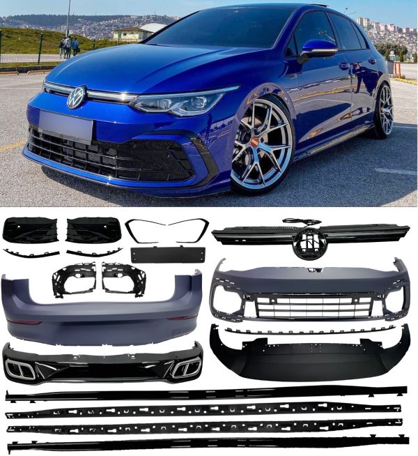 FRONT BUMPER GRILLE DIFFUSER FULL BODY KIT GOLF R LOOK PRIMED FOR VW GOLF MK8