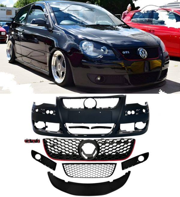 FRONT BUMPER GRILLE BODY KIT GTI LOOK PRIMED FOR VW POLO MK4 2005-2009