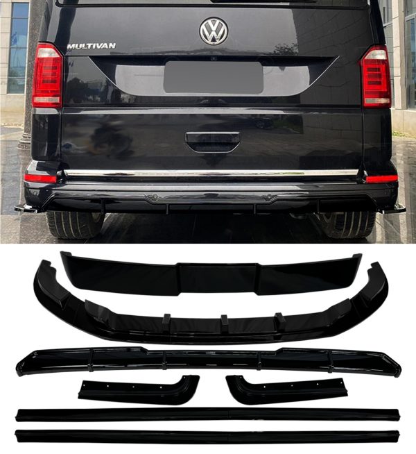 AERO BODY KIT SPLITTER DIFFUSER SPOILER GLOSS BLACK FOR VW TRANSPORTER T6 2015+