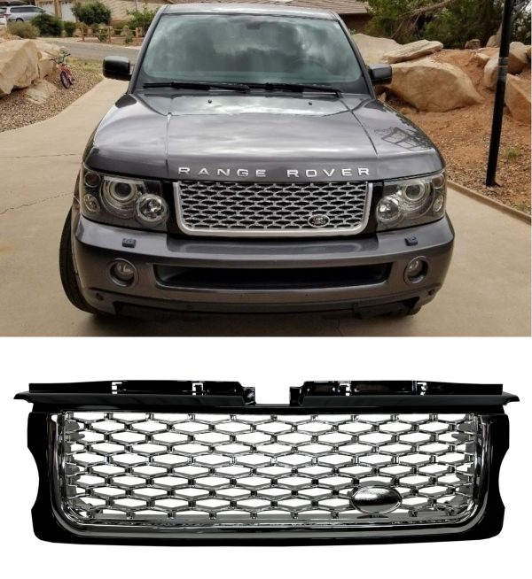 FRONT GRILLE GLOSS BLACK CHROME FOR RANGE ROVER SPORT L320 PRE-FACELIFT 2005-09