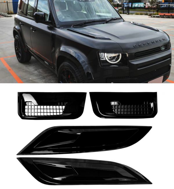 SIDE VENT BONNET AIR VENT KIT GLOSS BLCK FOR LAND ROVER DEFENDER 90 110 130 L663