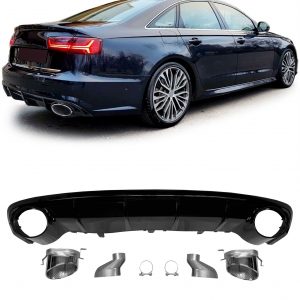 REAR DIFFUSER WITH SILVER TIPS RS6 STYLE GLOSS BLACK FOR AUDI A6 C7 FACELIFT