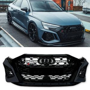 FRONT BUMPER BODYKIT AND GRILLE RS3 STYLE GLOSS BLACK FOR AUDI A3 8Y 2021+