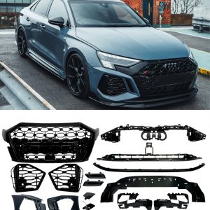 FRONT BUMPER BODYKIT AND GRILLE RS3 STYLE GLOSS BLACK FOR AUDI A3 8Y 2021+