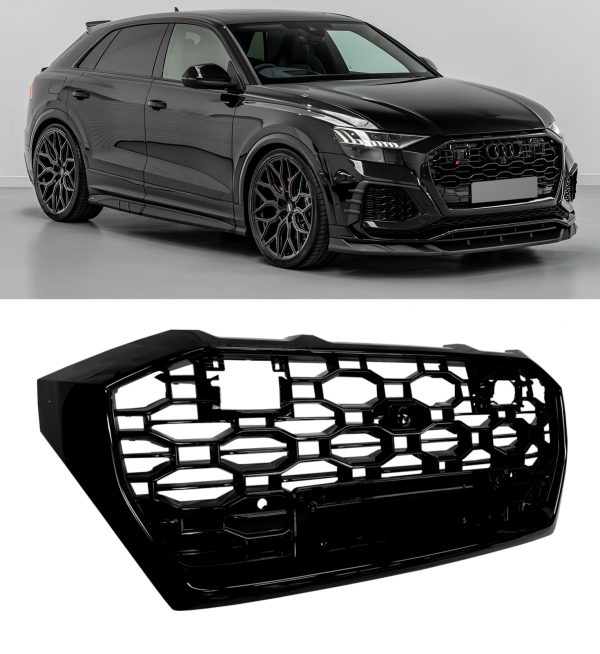 FRONT GRILLE HONEYCOMB RSQ8 STYLE GLOSS BLACK FOR AUDI Q8 2021+ - Image 2