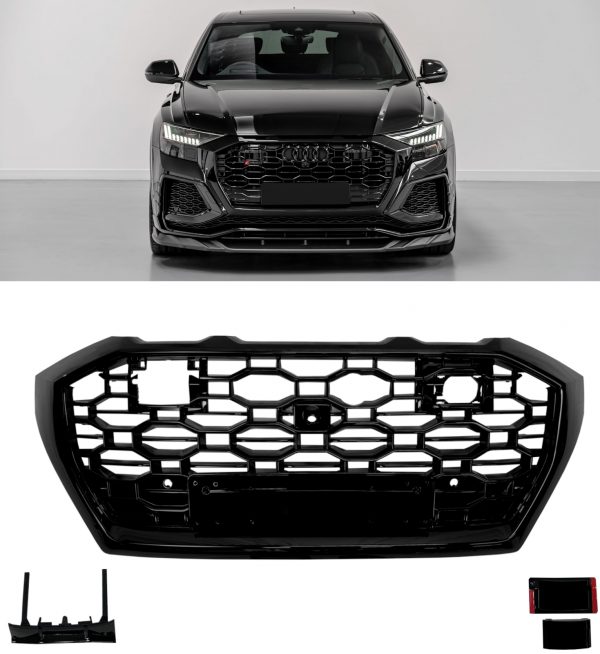 FRONT GRILLE HONEYCOMB RSQ8 STYLE GLOSS BLACK FOR AUDI Q8 2021+