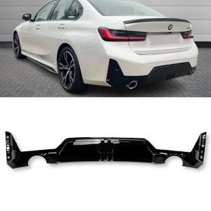 REAR DIFFUSER VALANCE M STYLE GLOSS BLACK FOR BMW 3 SERIES G20 G21 LCI 2022+