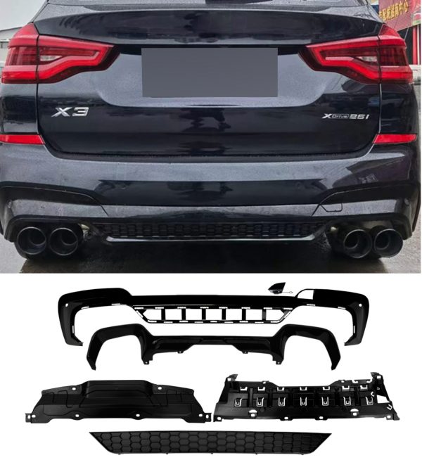 REAR DIFFUSER X3M STYLE GLOSS BLACK FOR BMW X3 G01 PRE-LCI 2017-2021