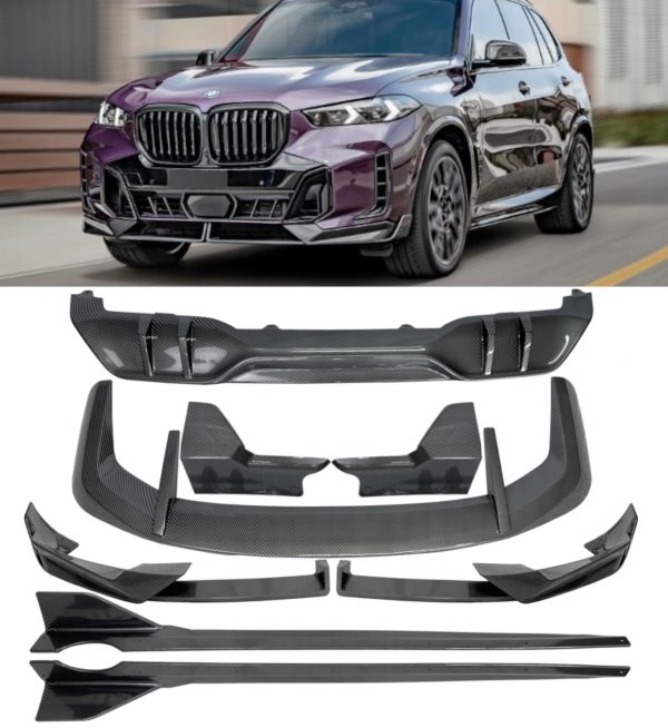 AERO BODYKIT SPLITTER SIDE SKIRT DIFFUSER SPOILER CARBON LOOK FOR BMW X5 G05 LCI