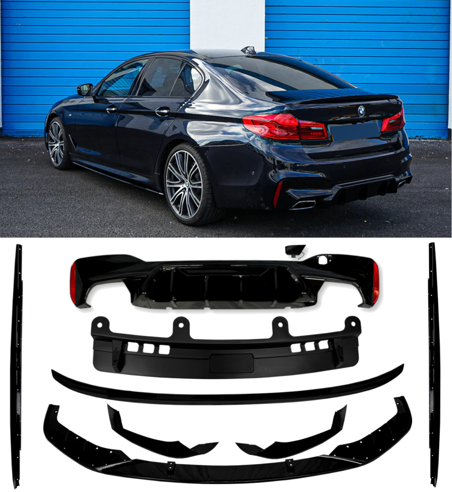 BODY KIT SPLITTER DIFFUSER SKIRTS SPOILER M5 STYLE BLACK FOR BMW 5 ...