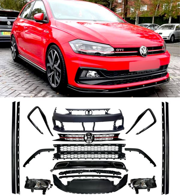 FRONT & REAR BUMPER WITH SIDE SKIRTS GTI LOOK PRIMED FOR VW POLO 2018+