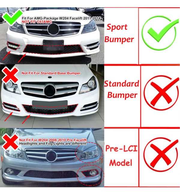 FRONT LIP SPLITTER GLOSS BLACK FOR MERCEDES C CLASS W204 SALOON FACELIFT AMG - Image 5