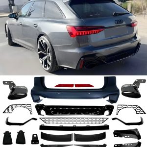 REAR BUMPER BODY KIT BLACK TIPS RS6 STYLE PRIMED FOR AUDI A6 C8 AVANT AND ESTATE