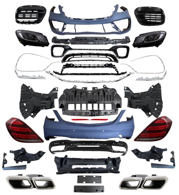 MERCEDES S CLASS W222 TO S63 AMG STYLE CONVERSION BODY KIT PRIMED BUMPERS LIGHTS - Image 3