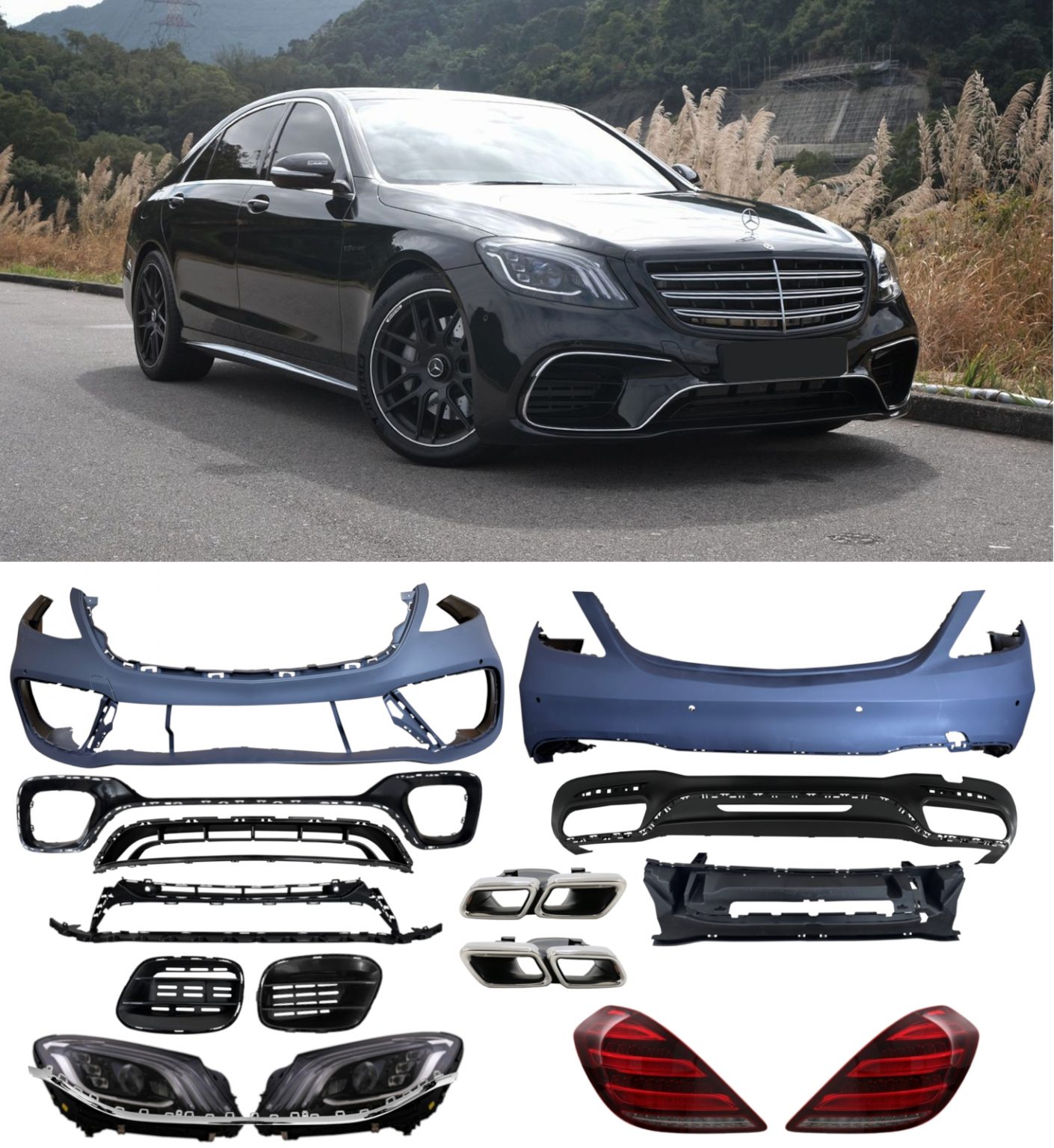 W222 Body Kit Rear MERCEDES S CLASS W222 TO S63 AMG STYLE CONVERSION BODY KIT PRIMED ...