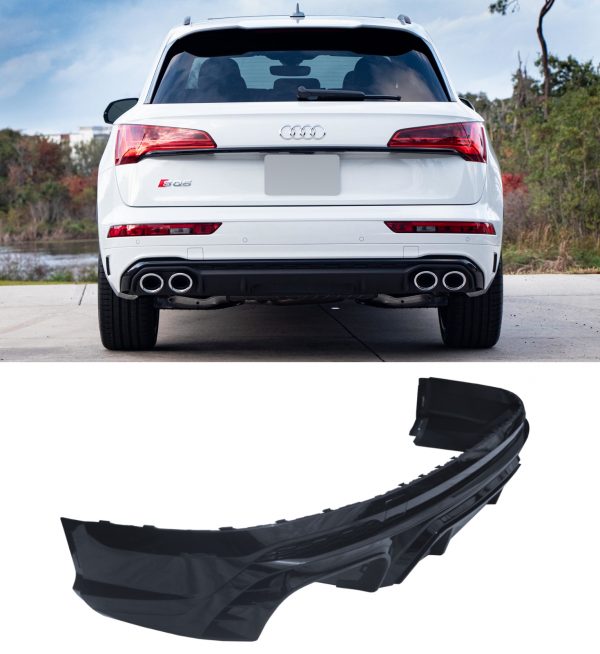 REAR DIFFUSER SQ5 STYLE GLOSS BLACK & SILVER QUAD TAILPIPES FOR AUDI Q5 18-20 - Image 2