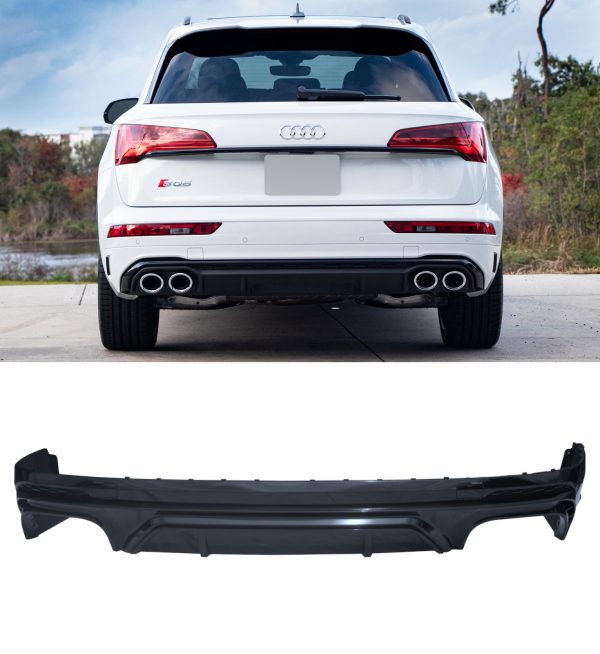 REAR DIFFUSER SQ5 STYLE GLOSS BLACK & SILVER QUAD TAILPIPES FOR AUDI Q5 18-20 - Image 4