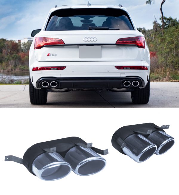 REAR DIFFUSER SQ5 STYLE GLOSS BLACK & SILVER QUAD TAILPIPES FOR AUDI Q5 18-20 - Image 5