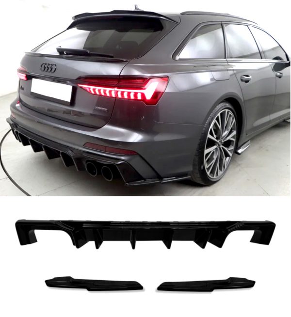 REAR DIFFUSER SPLITTER BODY KIT GLOSS BLACK FOR AUDI A6 C8 S-LINE AND S6 C8 - Image 2