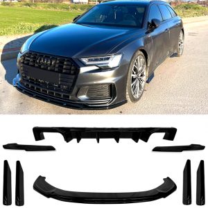 REAR DIFFUSER SPLITTER BODY KIT GLOSS BLACK FOR AUDI A6 C8 S-LINE AND S6 C8