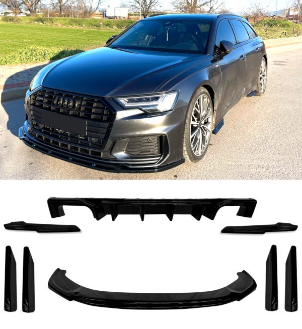 REAR DIFFUSER SPLITTER BODY KIT GLOSS BLACK FOR AUDI A6 C8 S-LINE AND S6 C8