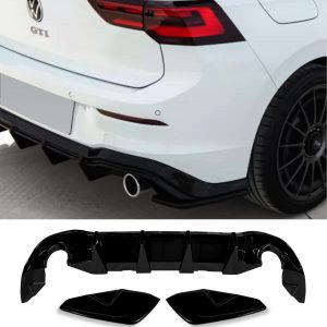 REAR DIFFUSER WITH SIDE SPLITTER GLOSS BLACK FOR VW GOLF MK8 GTI GTD GTE 2020+