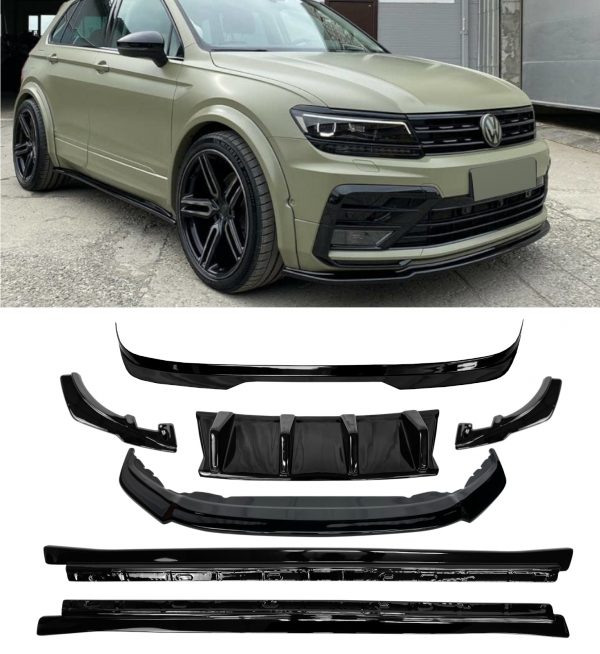 AERO BODY KIT SPLITTER DIFFUSER SPOILER SKIRTS BLACK FOR VW TIGUAN MK2 R-LINE