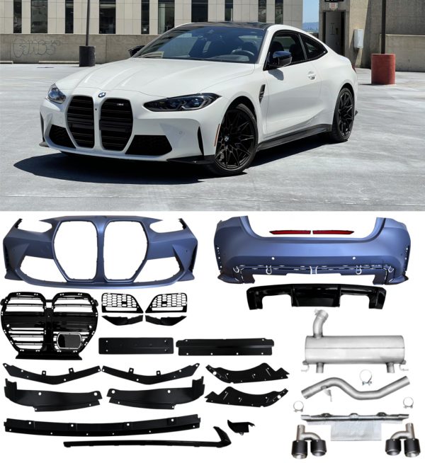 BMW 4 SERIES G22 TO G82 M4 CONVERSION BODY KIT PRIMED BUMPERS GRILLE EXHAUSTS