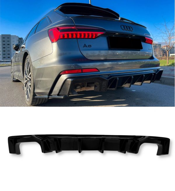 REAR DIFFUSER VALANCE GLOSS BLACK FOR AUDI A6 C8 S-LINE & S6 C8 S LINE - Image 2