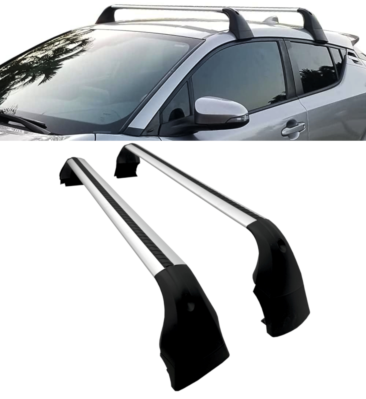 ALUMINIUM CROSS BAR ROOF RAILS OE STYLE SILVER FOR TOYOTA C-HR 2016+
