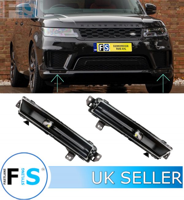 RANGE ROVER SPORT FRONT BUMPER FOG LIGHTS LAMPS DRL PAIR BOTH SIDES BLACK 2018+