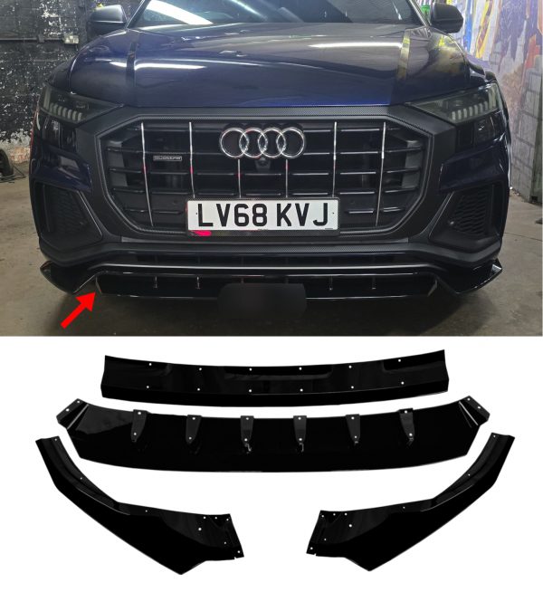 FRONT LIP SPLITTER GLOSS BLACK FOR AUDI Q8 SQ8 S-LINE 2018+