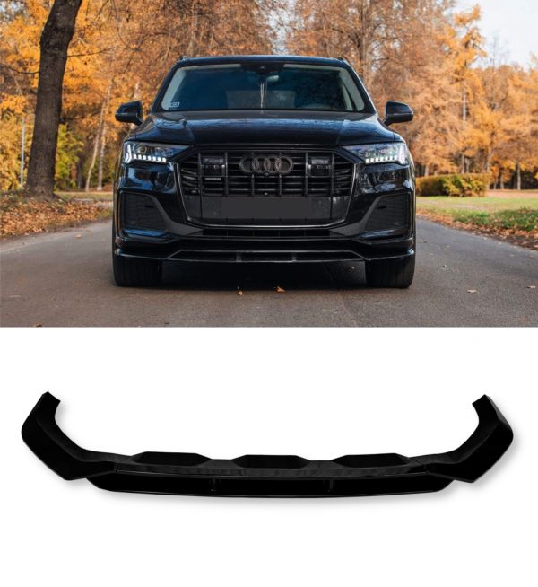 FRONT LIP SPLITTER SPOILER GLOSS BLACK FOR AUDI Q7 SQ7 S-LINE 2019+