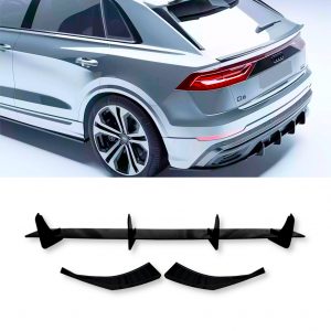 REAR DIFFUSER ADD ON FINS WITH CORNER SPLITTER GLOSS BLACK FOR AUDI Q8 S-LINE