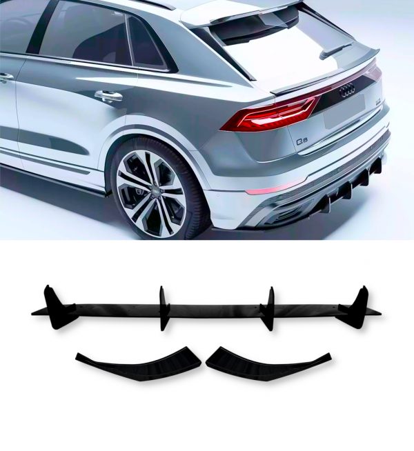 REAR DIFFUSER ADD ON FINS WITH CORNER SPLITTER GLOSS BLACK FOR AUDI Q8 S-LINE