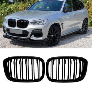 FRONT KIDNEY GRILLES DOUBLE SLAT GLOSS BLACK FOR BMW X3 G01 AND X4 G02 2018+