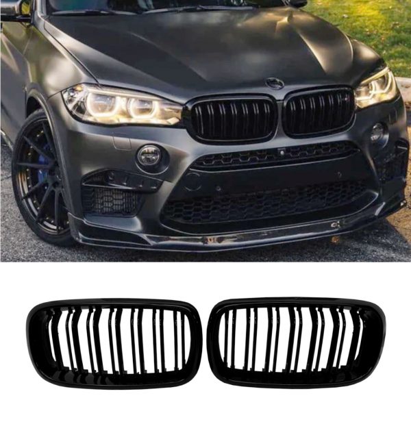 FOR BMW X5 F15 F85 X6 F16 F86 FRONT KIDNEY GRILLE DOUBLE SLAT GLOSS BLACK 13-19 - Image 2