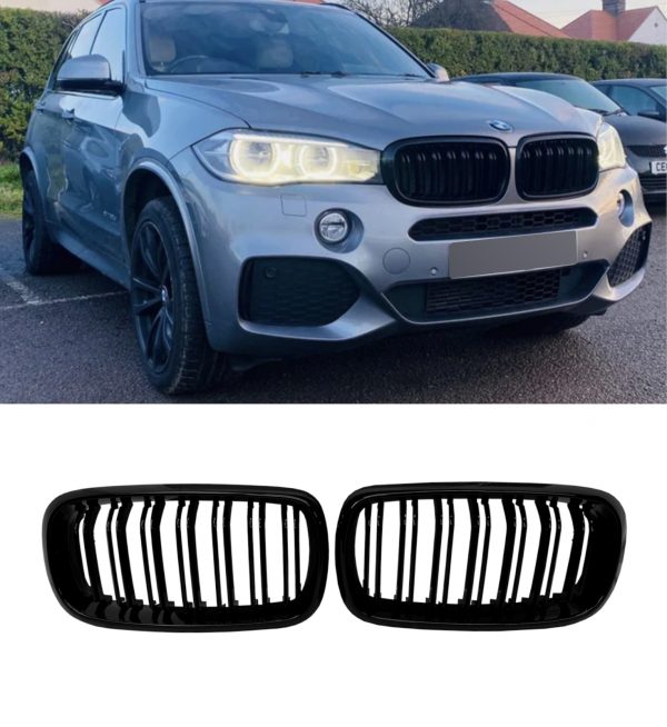 FOR BMW X5 F15 F85 X6 F16 F86 FRONT KIDNEY GRILLE DOUBLE SLAT GLOSS BLACK 13-19