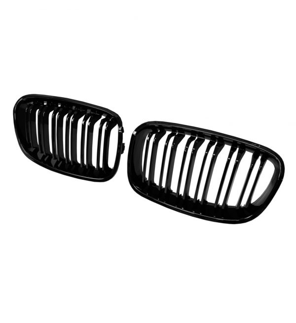 FRONT KIDNEY GRILLES DOUBLE SLAT GLOSS BLACK FOR BMW 1 SERIES F20 F21 PRE-LCI - Image 2