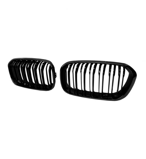 FRONT KIDNEY GRILLES DOUBLE SLAT GLOSS BLACK FOR BMW 1 SERIES F20 F21 LCI 15-19 - Image 2