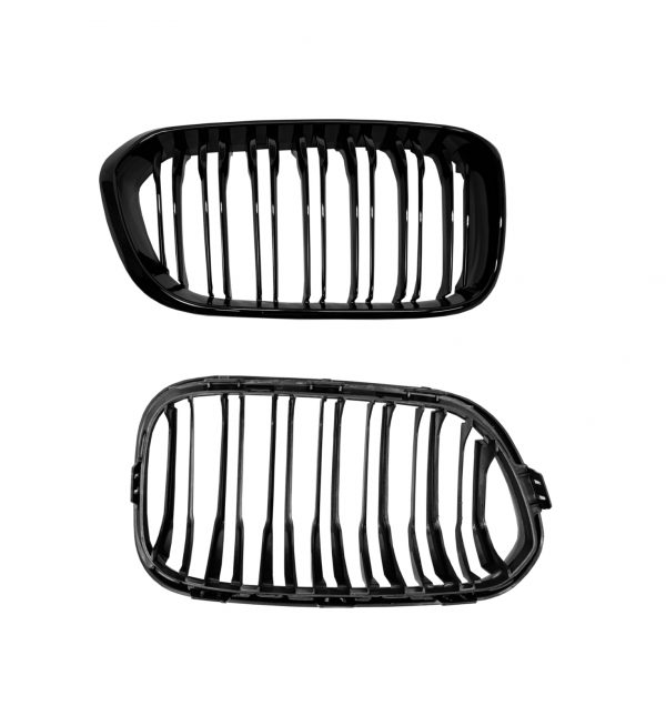 FRONT KIDNEY GRILLES DOUBLE SLAT GLOSS BLACK FOR BMW 1 SERIES F20 F21 LCI 15-19 - Image 4