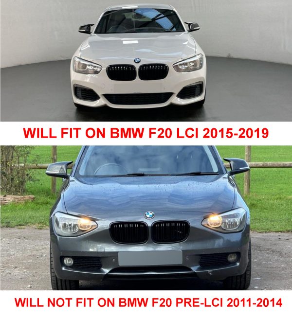 FRONT KIDNEY GRILLES DOUBLE SLAT GLOSS BLACK FOR BMW 1 SERIES F20 F21 LCI 15-19 - Image 5