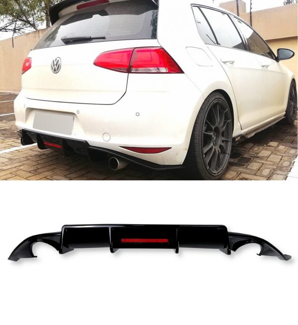REAR DIFFUSER WITH LIGHTS GLOSS BLACK FOR VW GOLF MK7 GTI GTD TSI TDI 2013-2016 - Image 2