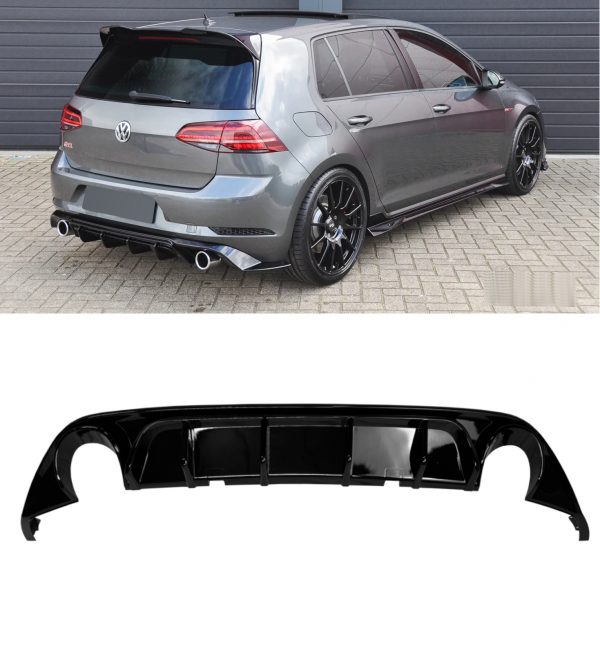REAR DIFFUSER VALANCE BUMPER GLOSS BLACK FOR VW GOLF MK7 GTI AND R-LINE 2013-16