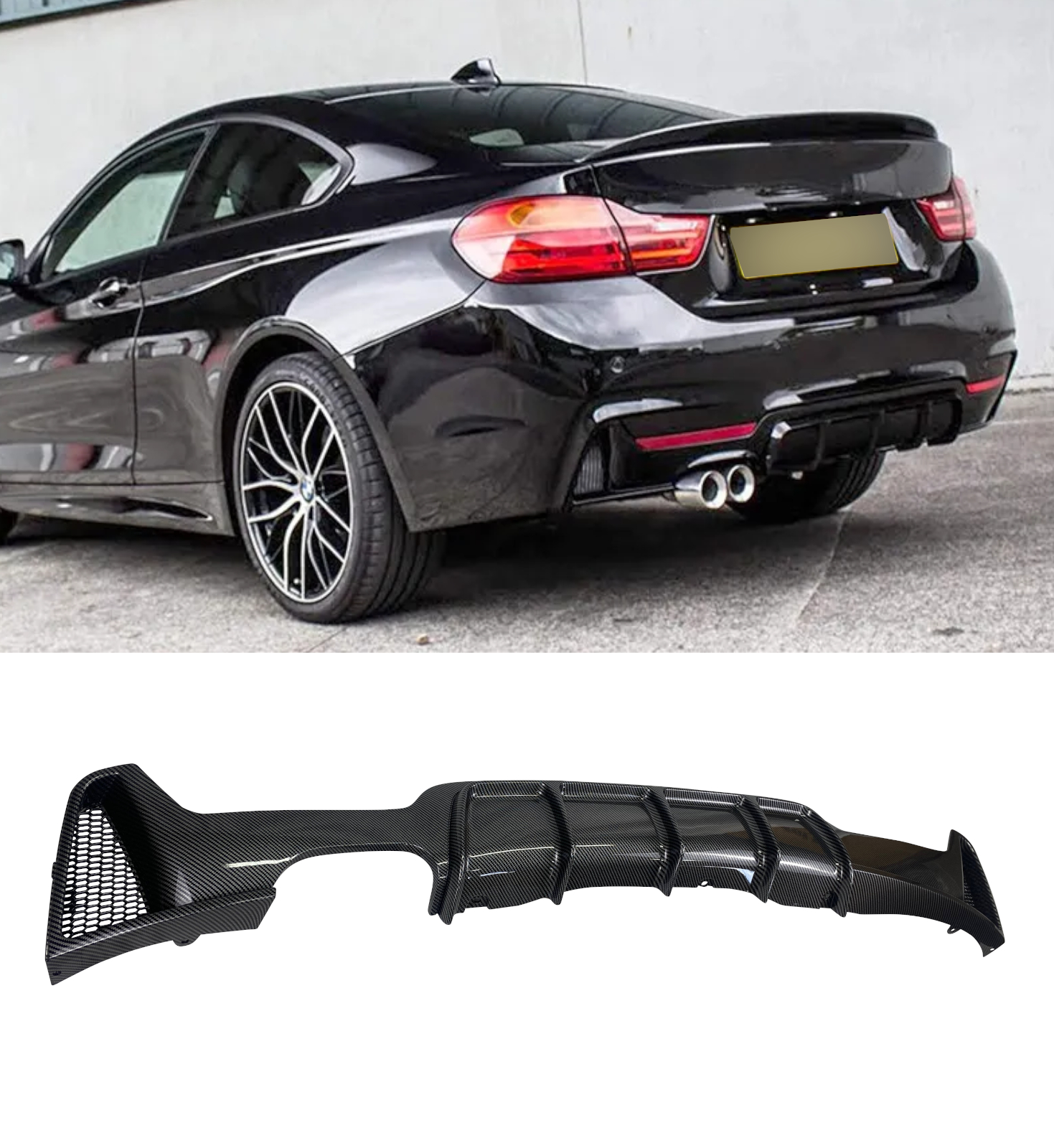 REAR DIFFUSER CARBON LOOK 428i STYLE FOR BMW 4 SERIES F32 F33 F36 2014-2020 - Image 2