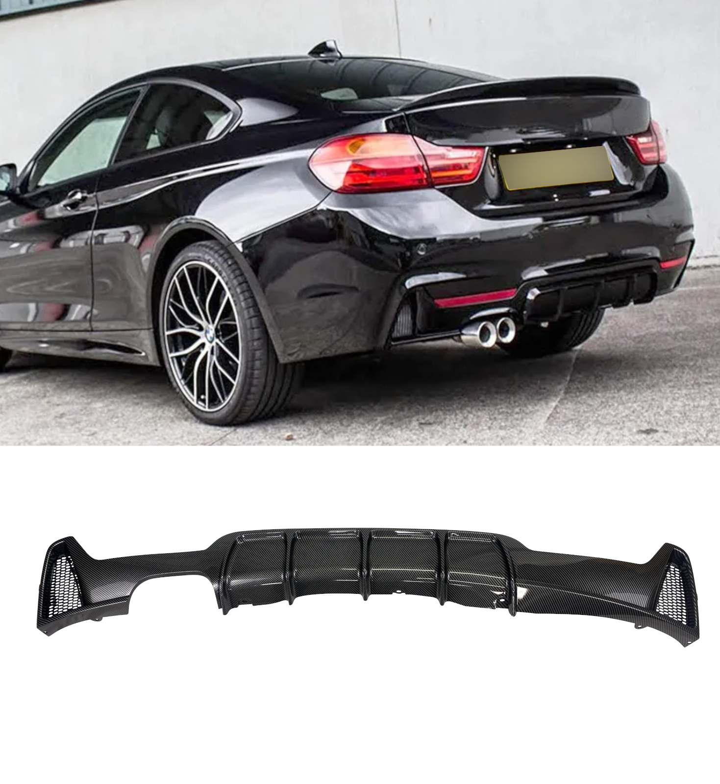 REAR DIFFUSER CARBON LOOK 428i STYLE FOR BMW 4 SERIES F32 F33 F36 2014-2020 - Image 3
