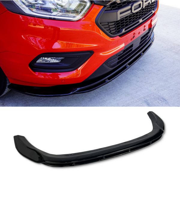 FRONT LIP SPLITTER GLOSS BLACK FOR FORD TRANSIT CUSTOM FACELIFT 2018+