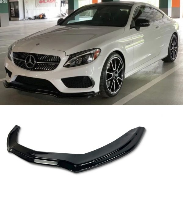 FRONT LIP SPLITTER GLOSS BLACK FOR MERCEDES C CLASS W205 C205 A205 S205 2014-2018