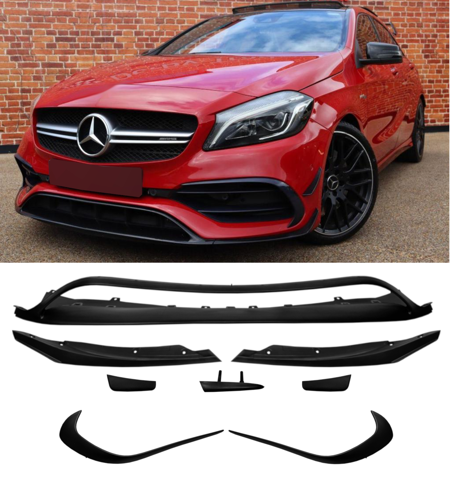 FRONT LIP FINS AERO KIT MATTE BLACK FOR MERCEDES A CLASS W176 AMG/SPORT-LINE